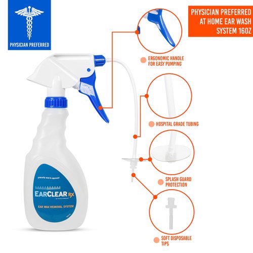 EarClear Rx Ear Wax Removal & Cleaning Kit with Flexible Tips. Ear-Safe Flush and Irrigation kit for Adults & Children. Includes Basin and Replacement Tips
