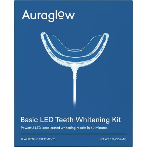 Auraglow Teeth Whitening Kit, Wired LED Accelerator Light, 35% Carbamide Peroxide Teeth Whitening Gel, 12 Whitening Treatments, Whitens up to 10 Shades in 7 Days