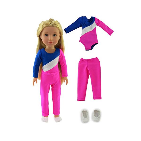 American Fashion World Pink Gymnastics Outfit for 14-Inch Dolls | 3 Piece Set | Premium Quality & Trendy Design | Dolls Clothes | Outfit Fashions for Dolls for Popular Brands