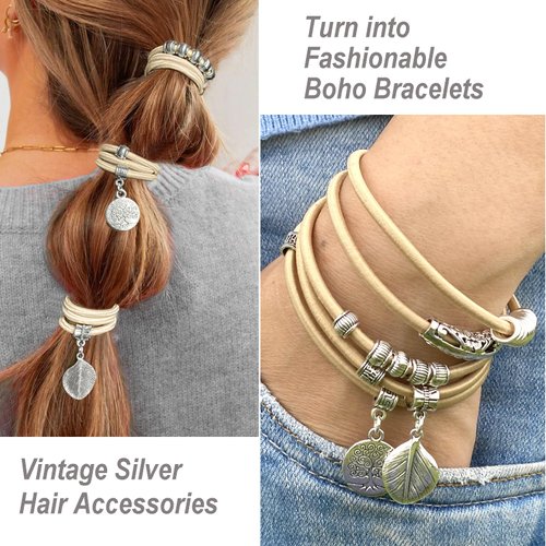 Blonde Ponytail Holders Hair Tie Bracelet, Cute Boho Hair Ties Vintage Silver Hair Accessories for Women Girls Pony tails Hair Ties No Damage Decorative Metal Hair Bands Bracelets for Gifts