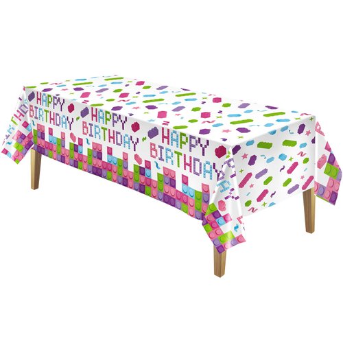 3 Pcs Building Blocks Party Tablecloth 51 x 108 Inches Brick Block Disposable Tablecover Birthday Theme Party Decorations Plastic Table Cover for Girls Blocks Party Decor Supplies Favor (Lovely Color)