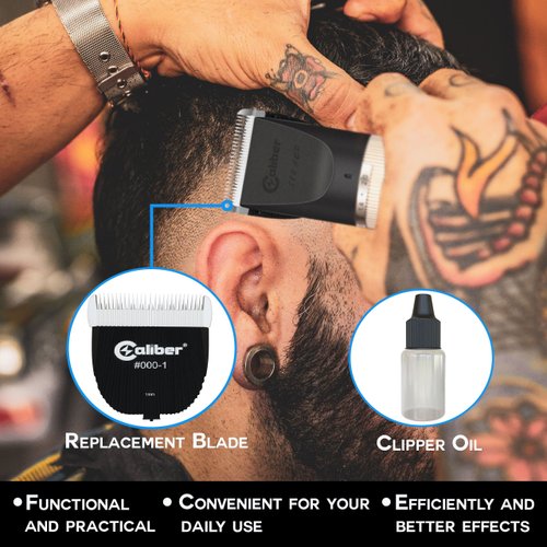 Caliber Pro 380 ACP Replacement Ceramic/Titanium Blade - Cordless Clipper Detachable and Adjustable Blades - Professional Men's Hair Grooming Clippers Blade with Oil Set (1mm)
