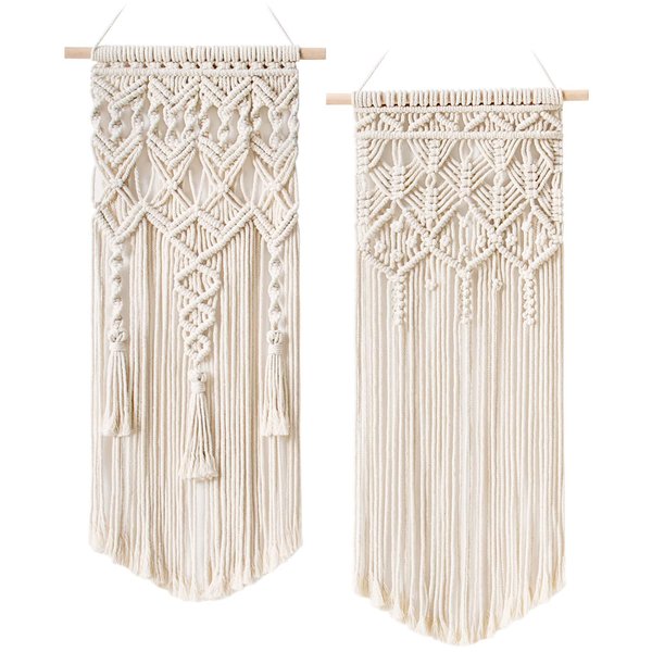 Mkono 2 Pcs Macrame Woven Wall Hanging Boho Chic Geometric Art Decor - Beautiful Bedroom Nursery Apartment Home Decoration, Gift for Girls Adults Birthday, 28" L x 13" W