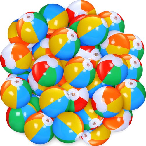 Honoson 50 Pack Inflatable Beach Balls 5 Inch for The Pool Birthday Pool Party Favors for Kids Boys Girls Blow up Classic Rainbow Color Beachball Game Toys for Summer Parties