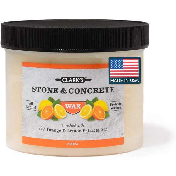 CLARK’S Natural Stone Wax - Seal and Protect Soapstone, Slate and Concrete with Carnauba and Beeswax - Use on Kitchen and Bath Countertops - Enriched with Lemon and Orange Extract, Large 32oz
