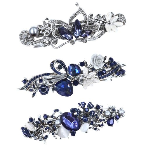 NODG 3 Pieces Hair Barrettes Crystal Rhinestones Hair Clips Butterfly French Clips Vintage Spring Hair Clips Hair Clips Barrettes Hair Clips Flower Bridal Hair Jewelry for Women Girls