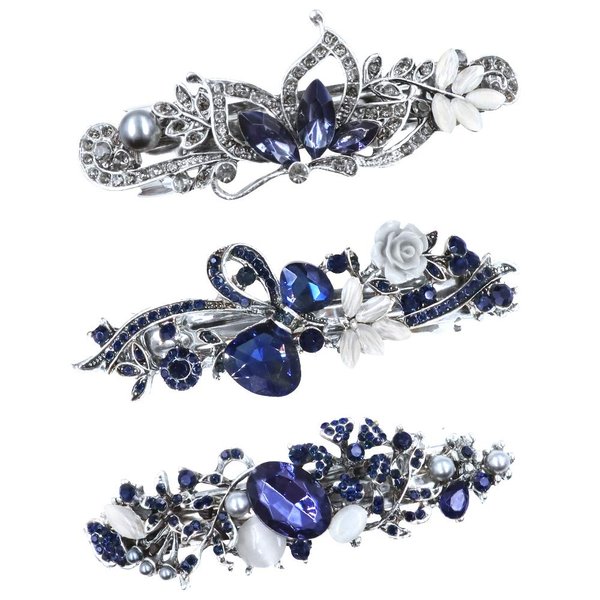 NODG 3 Pieces Hair Barrettes Crystal Rhinestones Hair Clips Butterfly French Clips Vintage Spring Hair Clips Hair Clips Barrettes Hair Clips Flower Bridal Hair Jewelry for Women Girls