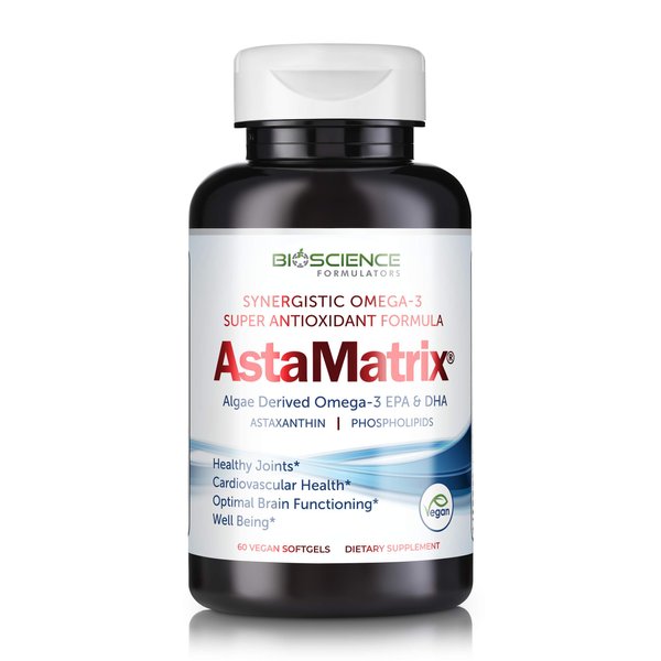 AstaMatrix® Algal Omega 3 DHA EPA Astaxanthin Phospholipids| Vegan-Friendly Alternative to Krill Oil or Fish Oil | 60 Vegan SoftGels