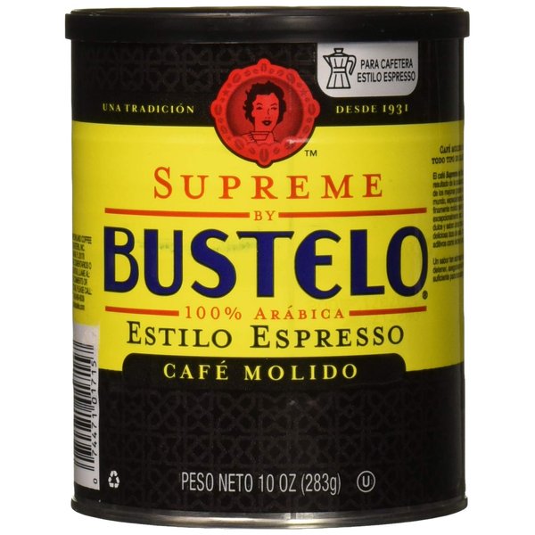 SUPREME BUSTELO ESPRESSO GROUND COFFEE CAFFEINE CAN 10 OZ - 0074471017152