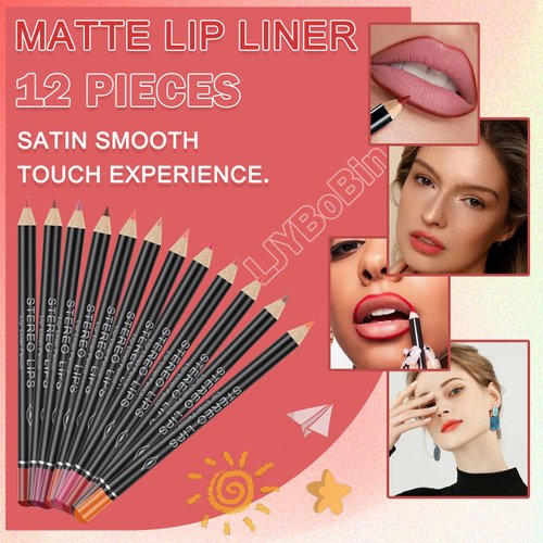 12 Colors Matte Lip Liner Pencil Set,Velvet Smooth Long Lasting High Pigmented Brown Lip Liner Pencil Set,Waterproof & Fade Resistant Lipliners Pencil,Professional Lip Liner Makeup Gift Set for Women