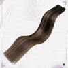 LaaVoo Micro Beaded Weft Hair Extensions Real Human Hair Balayage Darkest Brown Ombre Light Brown MicroBead Weft Hair Extensions Silky Straight Easy Weft Extensions Human Hair 16 Inch 50g