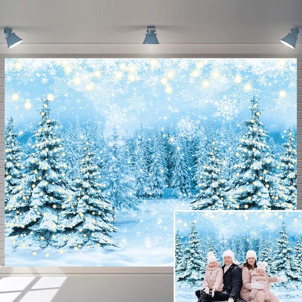 Winter Forest Wonderland Backdrop 10X8FT North Pole Photography Background Winter Snowflake Pine Tree Fairytale Forest Banner for Christmas Family Holiday Party Decoration Supplies (120x96 inch)