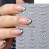 4 Sheets French Tip Nail Stickers 3D Self-Adhesive Gold Sliver Lines Nail Art Stickers Curved Stripe Designs with Crystal Rhinestones French Nail Decals for Women Girls Acrylic Manicure Decorations