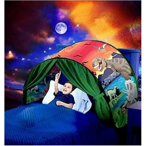 Bed Tents Fantasy Fun Foldable Play Pop up Outdoor Indoor Dream Twin Size for Boys & Girls, Children's Tents Playhouse, Christmas Birthday Gifts (Dinosaur Island)