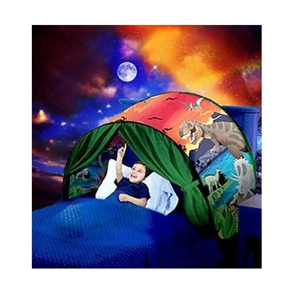 Bed Tents Fantasy Fun Foldable Play Pop up Outdoor Indoor Dream Twin Size for Boys & Girls, Children's Tents Playhouse, Christmas Birthday Gifts (Dinosaur Island)