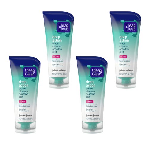Clean & Clear Deep Action Cream Facial Cleanser for Sensitive Skin, Gentle Daily Face Wash with Oil-Free, 6.5 oz (Pack of 4)