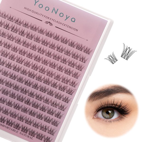 YOONOYA Wispy Cluster Lashes 144 Pcs 10mm Natural Individual Eyelashes Wispy D Curl DIY Cluster Eyelash Extensions Super Thin Band Eyelashes (QF-10mm-D)
