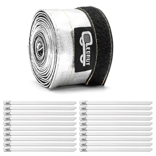Heat Shroud Aluminized Sleeving Heat Shield fuel line wire heat sleeve 1/2" I.D. x 10FT with 20 Pcs 3.9Inch Stainless Steel Cable Metal Zip Ties