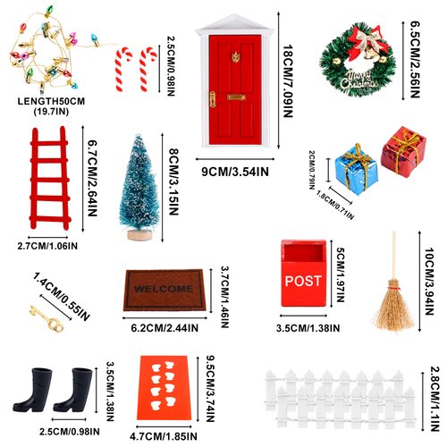 Christmas Fairy Door, Elf Door Christmas Magic Christmas Miniature Dollhouse Accessories Tiny Elf Kit Fairy Tale Decoration DIY Gift for Girls