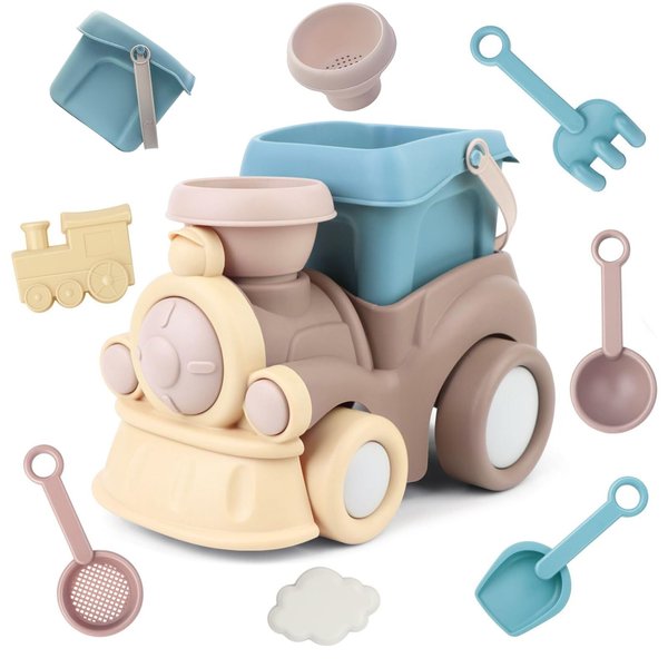zeeloopbee Beach Toys for Kids Ages 4-8, Toddler Snow Toys Set Includes Beach Truck, Bucket, Shovel, Rake, Scoop, Trowel, Sandbox Toys for Toddlers Ages 3-5, Travel Beach Sand Toys for Kids Ages 8-12