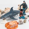 Ocean Sea Marine Animal Figure Toys Playsets 2 PCS Diver Blue Shark Model Toy Desktop Decoration Collection Party Favors Toys for Boys Girls Kids
