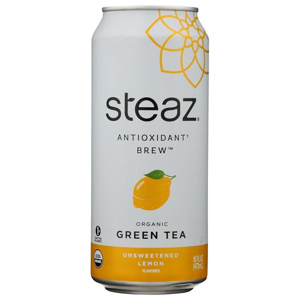 Steaz Organic Iced Teaz, Green Tea with Lemon (Unsweetened), 16-Ounce Cans, 12-Count