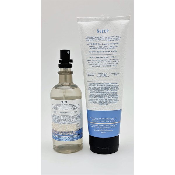 Bath & Body Works - Aromatherapy - Lavender Vanilla – Sleep - 2 pc Bundle - Pillow and Body Mist - 5.3 fl oz - & Body Cream - 8 oz