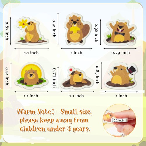 CJiangpo 60Pcs Happy Groundhog Day Mini Erasers for Kids Bulk Cartoon Groundhog Pencil Rubber Eraser 3D Desk Puzzle Erasers for Kids School Classroom Prizes Groundhog Day Gifts Filler Party Favors