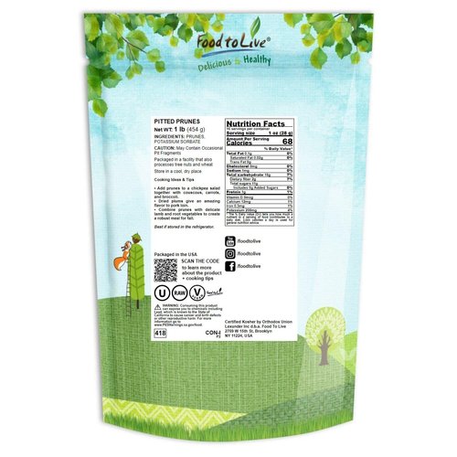 Pitted Prunes, 1 Pound – Whole Dried Plums, Unsulfured, Unsweetened, Non-Infused, Non-Irradiated, Vegan, Raw, Bulk