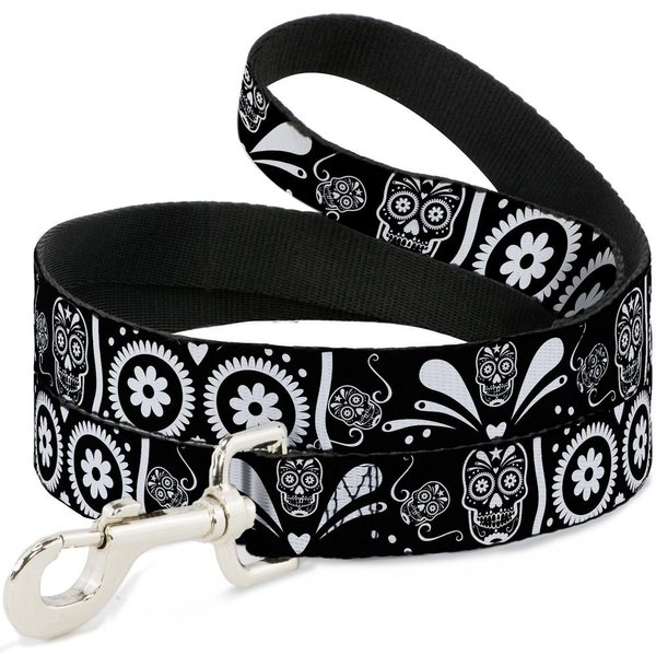 Buckle-Down Pet Leash - Sugar Skulls Black/White - 6 Feet Long - 1" Wide