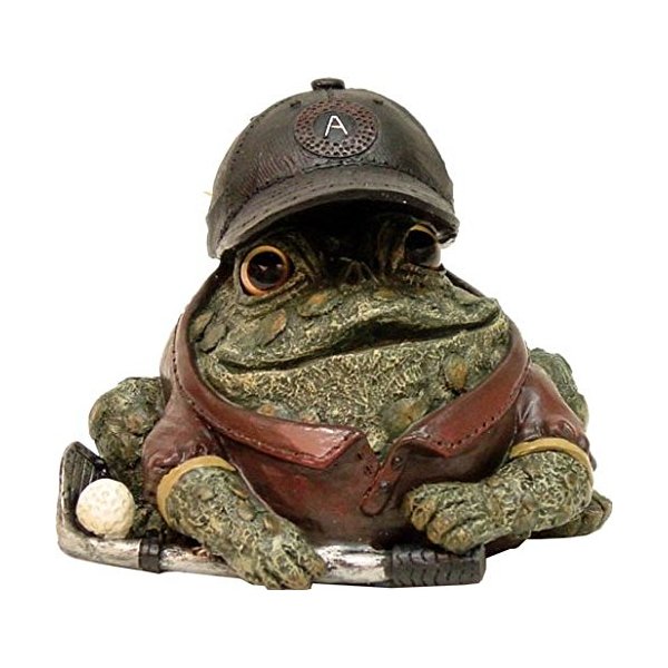 Homestyles Toad Hollow #94069 Figurine Golfer with Golf Club and Ball Sports Character Garden Small 5.5" h Statue Toad Figure Natural Green