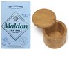 Maldon Gourmet Sea Salt Flakes, One 8.5oz Box. Also Includes One, RJF Brands 3 by 3.5 Inch Bamboo Salt Box with Swivel Lid.