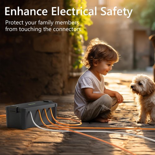 Waterproof Electrical Connection Box, Diivoo Outdoor Weatherproof Extension Cord Box, Enough Space 4 Cable Seal Entry, IPX4 Protect Power Strip, Timer Outlet Plug, Holiday Light Decoration, Black