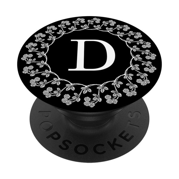 Fun Cell Phone Pop Up Holder,Cute White Floral Rose Letter D PopSockets Grip and Stand for Phones and Tablets