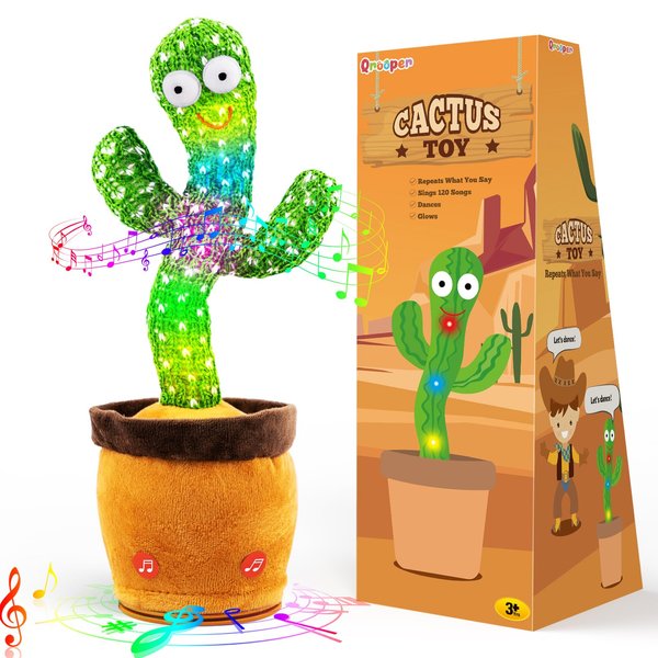 Qrooper Dancing Talking Cactus Toy, Talking Cactus Toys for Baby Boys and Girls, Cactus Baby Toy Repeat What You Say, Mimicking Cactus Toy Singing 120 Songs and 15 Second Voice Recorder Musical Toys