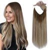 Fshine Secret Extensions Human Hair Invisible Wire Hair Extensions 16Inch Wire Layered Clip in Hair Extensions Human Hair Dark Brown to Ash Brown and Blonde 80Grams Human Hair Clip in Extensions