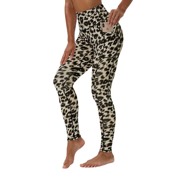 KUTAPU Workout Leggings for Women High Waisted 7/8 Length Soft Yoga Pants with Pockets Brown Leopard XL