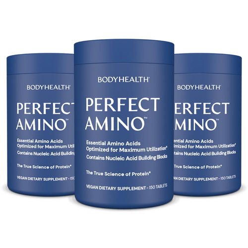 BodyHealth PerfectAmino Tablets, (3-Pack) Essential Amino Acid with BCAAs + Lysine, Phenylalanine, Threonine, Methionine, Tryptophan, Supplement for Muscle Mass Production, Recovery & Strength