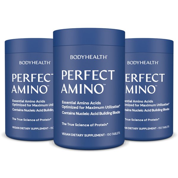 BodyHealth PerfectAmino Tablets, (3-Pack) Essential Amino Acid with BCAAs + Lysine, Phenylalanine, Threonine, Methionine, Tryptophan, Supplement for Muscle Mass Production, Recovery & Strength