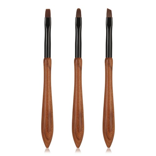 3pcs Nail Polish Clean Up Brushes, Gel Nail Polish Remove Brushes with Round, Angled and Flat Head Manicure Cleaning Brushes for Nail Painting Art DIY Design (Sandalwood Handle)