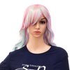SWACC Long Curly Double Claw Clip on Ponytail Wig Synthetic Pastel Colorful Cosplay Daily Party Wig for Women with Wig Cap (Multi-Color Pink/Blue/Blonde-3)