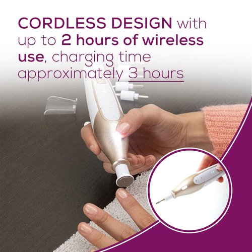 Beurer MP64 Nail Drill Kit, Cordless Electric Nail File with 10 Attachments and LED Light, Electric Manicure Set with Adjustable Speed, E-File for Manicure and Pedicure, with Storage Case