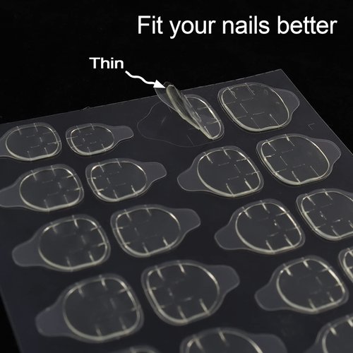 Laza 240 Pcs Thin Breathable Adhesive Tabs Fake Nail Glue Sticker 10 Sheets Super Sticky Double Sided Tips (Germany Jelly Gel) Flexible for Acrylic False Nails Manicure Tape