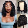 Curly Wigs Human Hair 180% Density Short Curly Lace Front Wigs Human Hair Pre Plucked Baby Hair 13X4 HD Transparent Curly Bob Wigs Human Hair Natural Black 12 Inch
