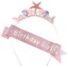 SuPoo Mermaid Birthday Crown and Sash Mermaid Birthday Decorations Mermaid Tail Birthday Headband Princess Tiara Seashell Birthday Girl Crown Little Mermaid Party Decorations Outfits Hair Accessories