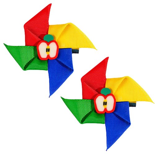 Back to School Hair Clips for Women Apple Bow Claw Clips Colored Windmill Stripe Ribbon Design Small Hair Accessories for Women Styling Cute Non-Slip Decorative Hair Clips 2Pcs