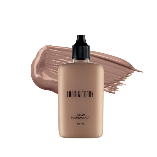 Lord & Berry CREAM FOUNDATION Makeup Long Lasting Full Coverage Lightweight Liquid Foundation Contains Antioxidants, Moisturizers, UVA-UVB Filters & Anti-Pollution Extracts, Sand, 1.69 Fl oz