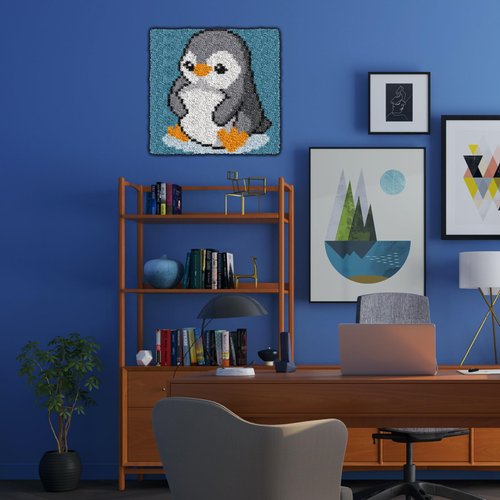 YP Latch Hook Kits for Kids Adults DIY Rug Tapestry Kits with Printed Canvas Embroidery Kits Festival Gifts Home Decoration (Penguin,11.8inch X 11.8inch)