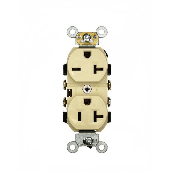 Leviton 20 Amp, 125/250 Volt, Narrow Body Duplex Receptacle, Straight Blade, Commercial Grade, Self Grounding, Dual Voltage, 5842-I, Ivory