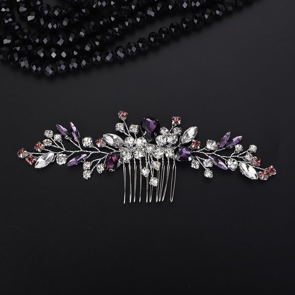 Teyglen Bride Crystal Wedding Hair Comb Purple Rhinestone Bridal Side Comb Wedding Hair Accessories Teardrop Purple Crystal Hair Piece Headpiece for Women Bride Girls (Purple)